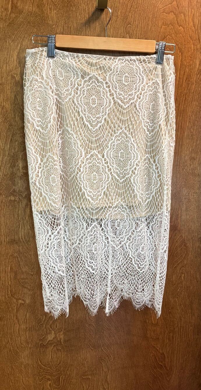 blu pepper Ivory Lace Midi Pencil Skirt sze M